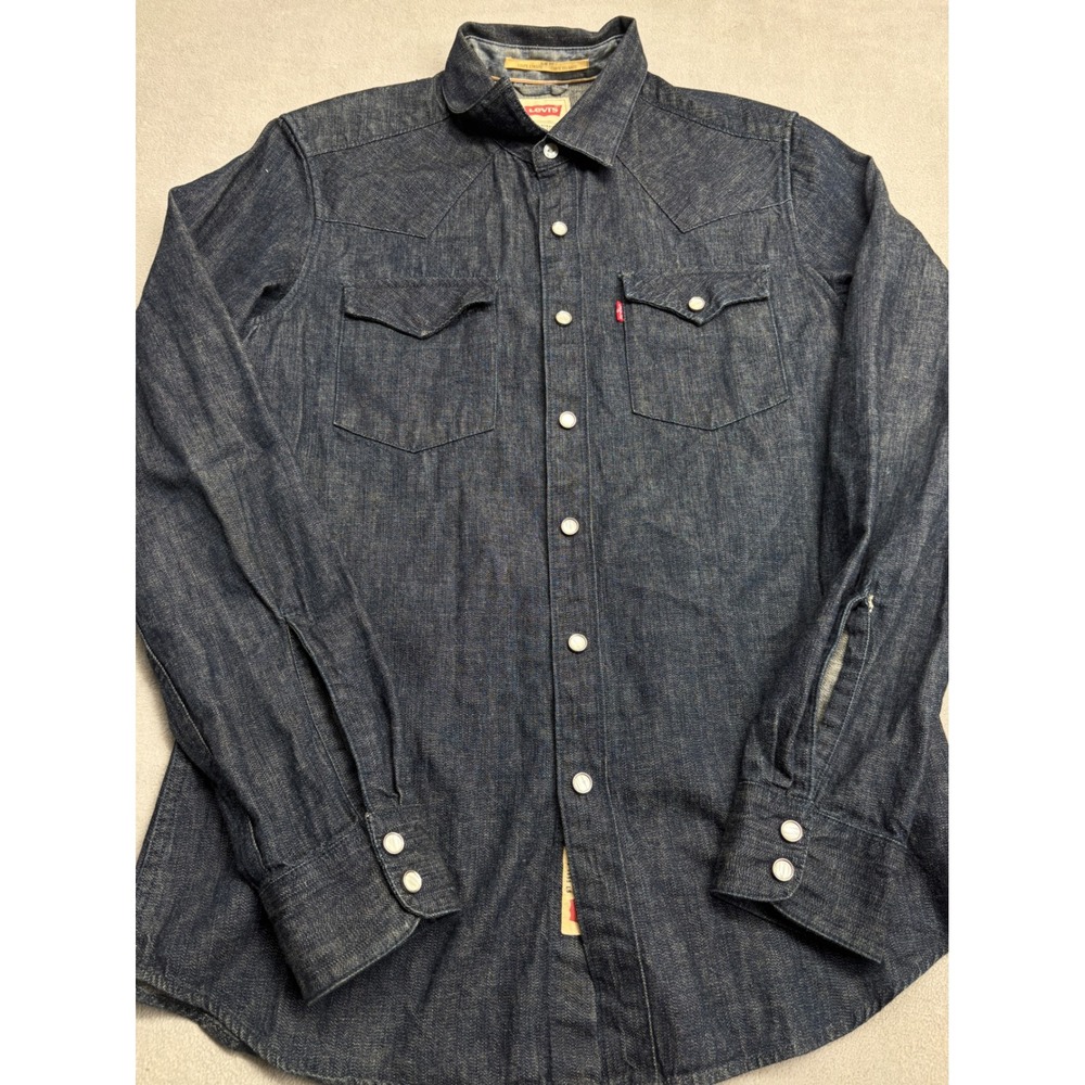 Levis Mens Slim Fit Western Denim Shirt Dark Indigo Pearl Snap Small S/P